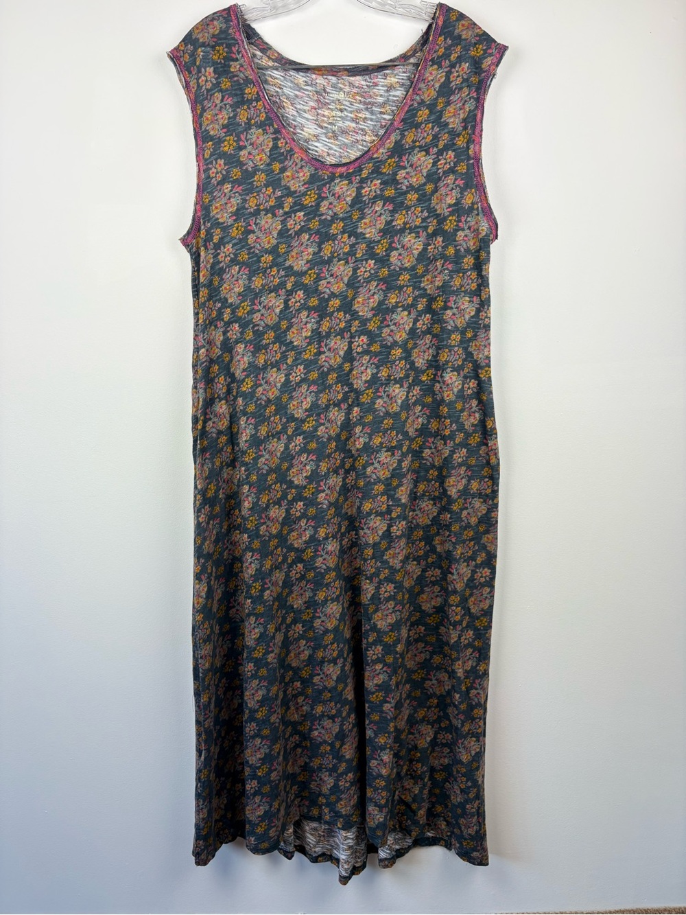 Natural Life Hangout Cotton Midi Dress Navy Floral Oversized Flowy Sz M